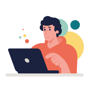 Illustration of a person behind a screen representing a person researching identity fabric