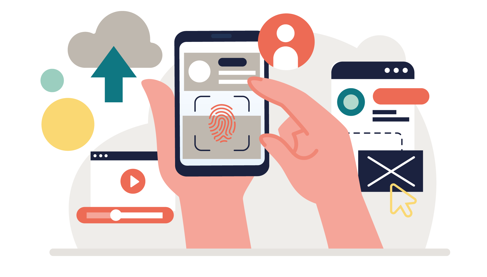 Illustration representing identity across devices and hybrid environments Illustration representing identity across devices and hybrid environments